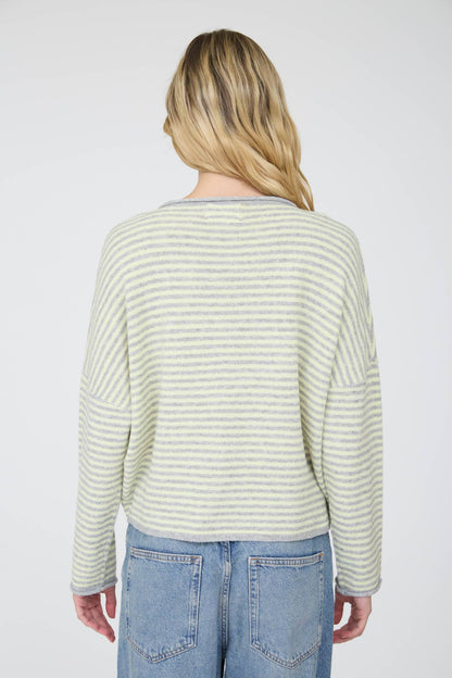 STRIPE RAW EDGE DROP SHOULDER KNIT CARDIGAN
