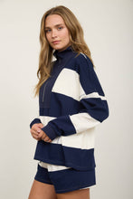 Load image into Gallery viewer, WIDE STRIPE HALF ZIP LONG SLEEVE KNIT TOP