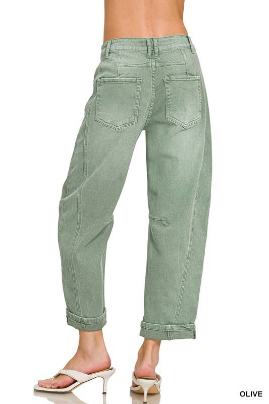 Splash of Color Barrel-Leg Cropped Denim Pants