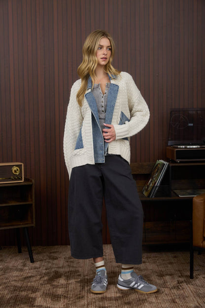 Trace of Denim Cable Knit Jacket
