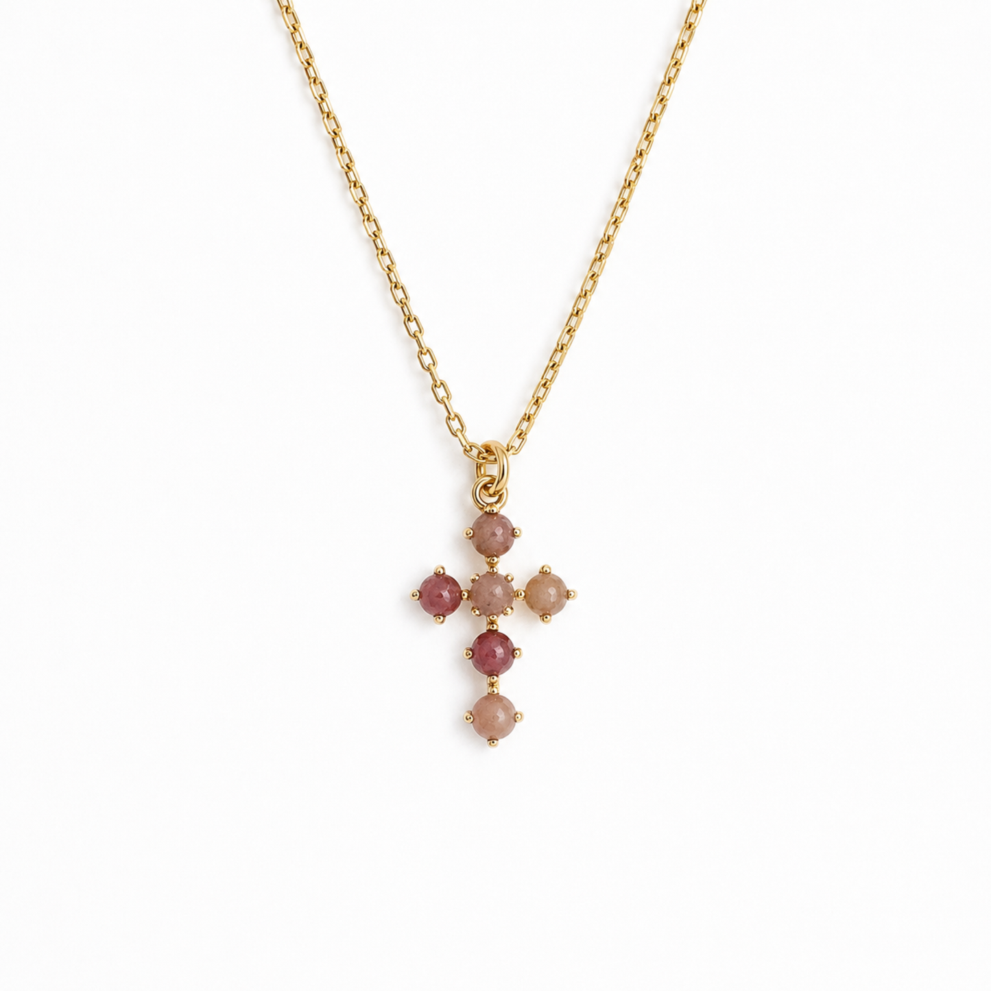 Ellison+Young Natural Stone Cross Pendant Necklace, Gold Chain