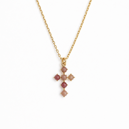 Ellison+Young Natural Stone Cross Pendant Necklace, Gold Chain