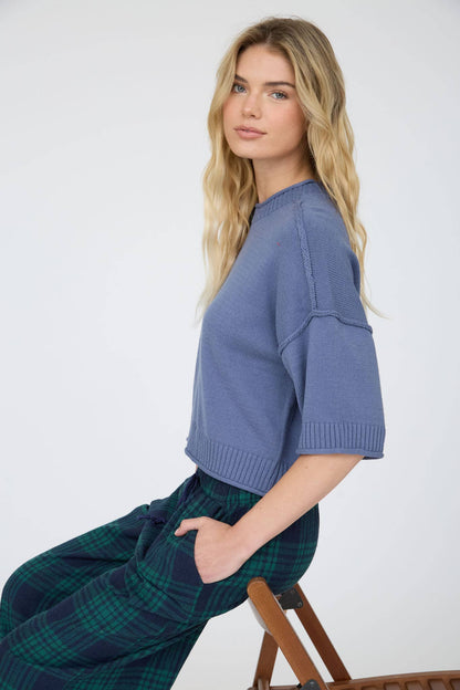 EXPOSED SEAM DROP SHOULDER SHORT SLEEVE PULLOVER