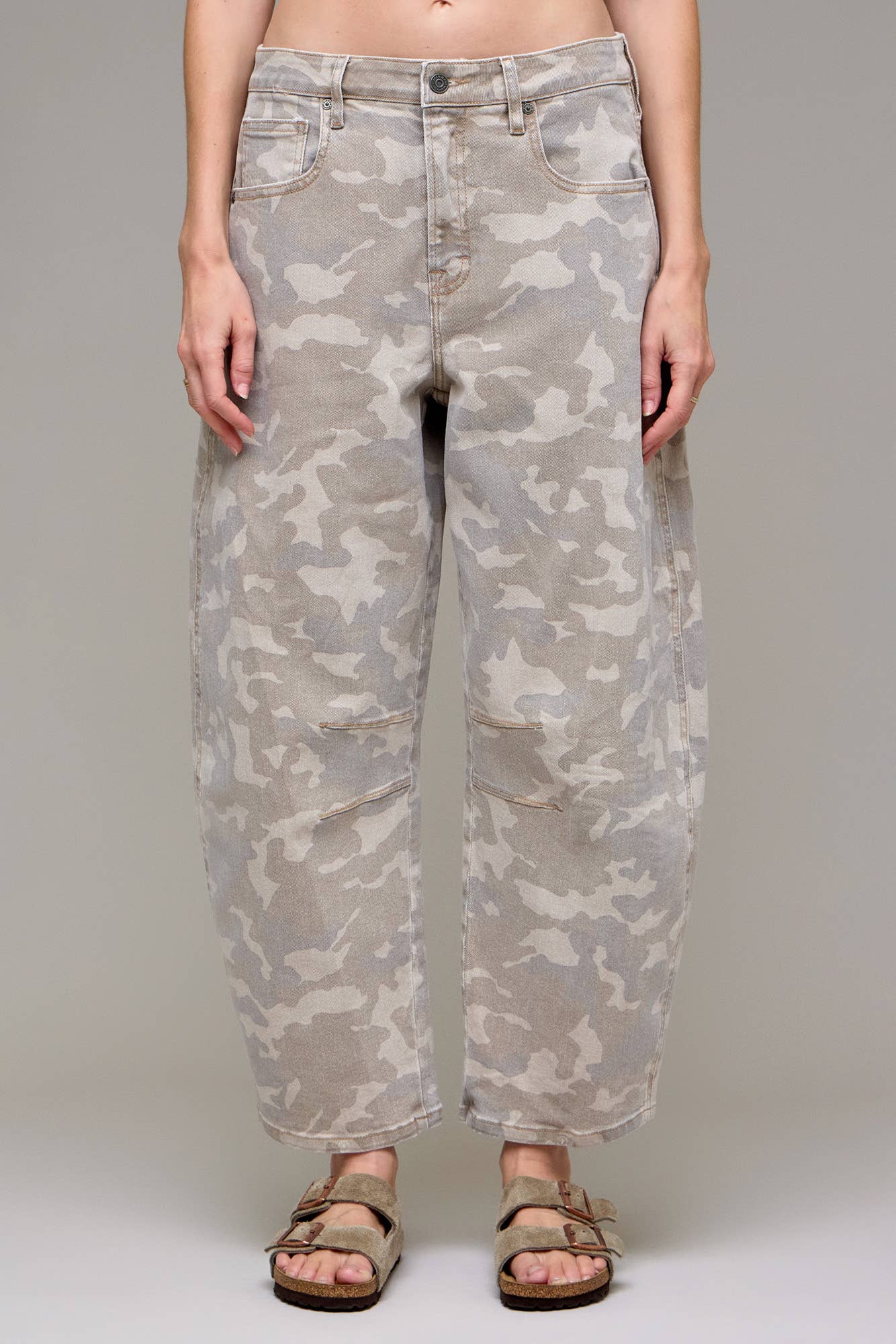 Hideout Tan Camo Cropped Barrel Jeans