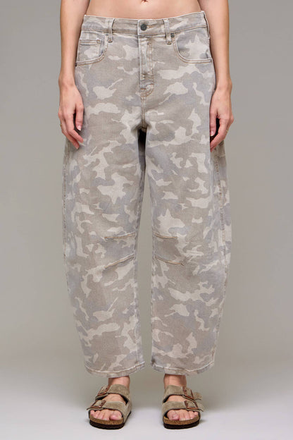 Hideout Tan Camo Cropped Barrel Jeans