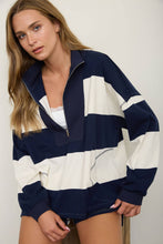 Load image into Gallery viewer, WIDE STRIPE HALF ZIP LONG SLEEVE KNIT TOP
