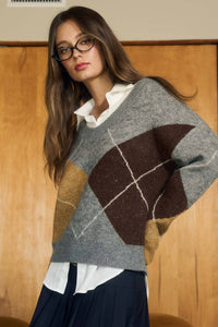 Campus Visits Argyle V Neck  Pullover Sweater