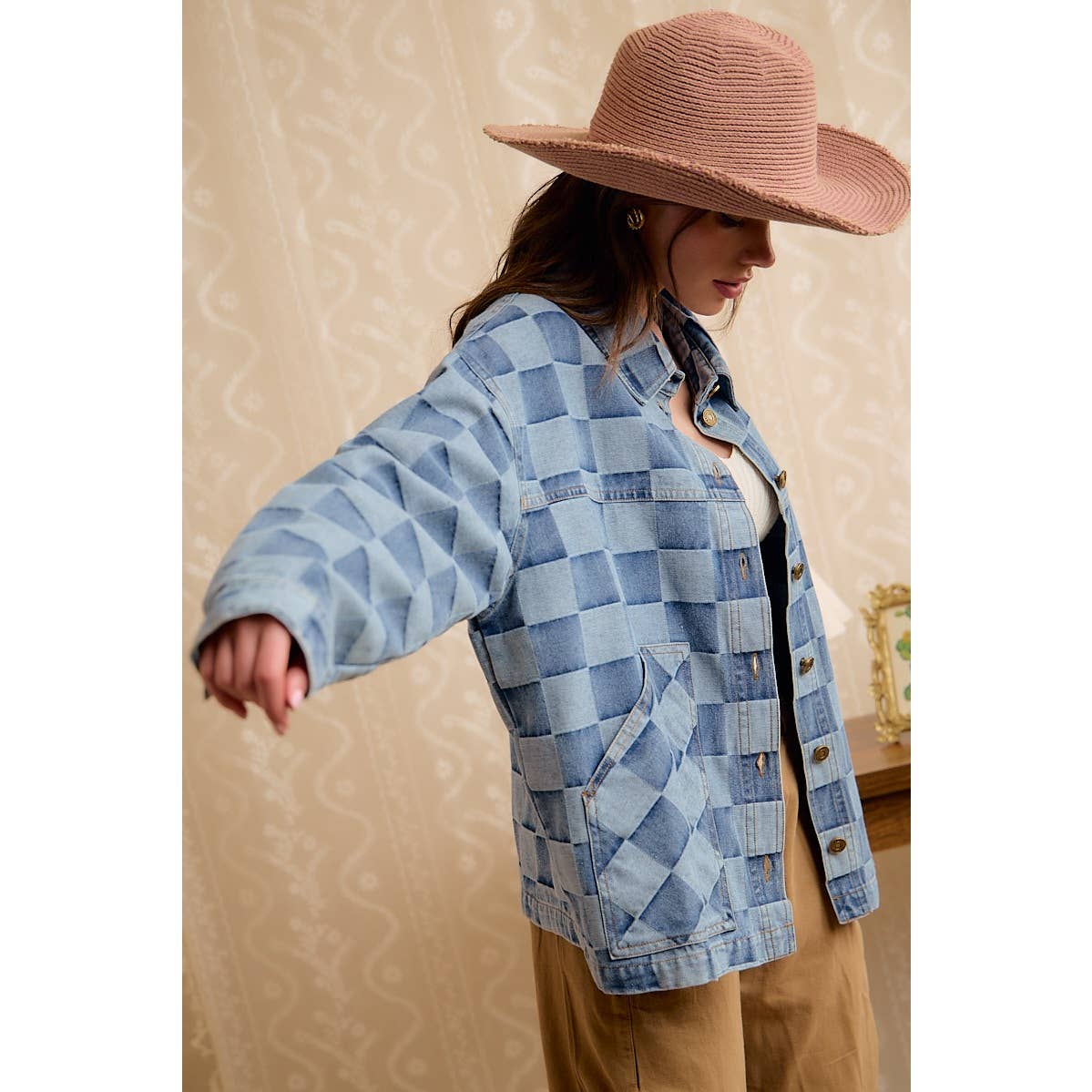 Check Yes Washed Checkered Denim Jacket