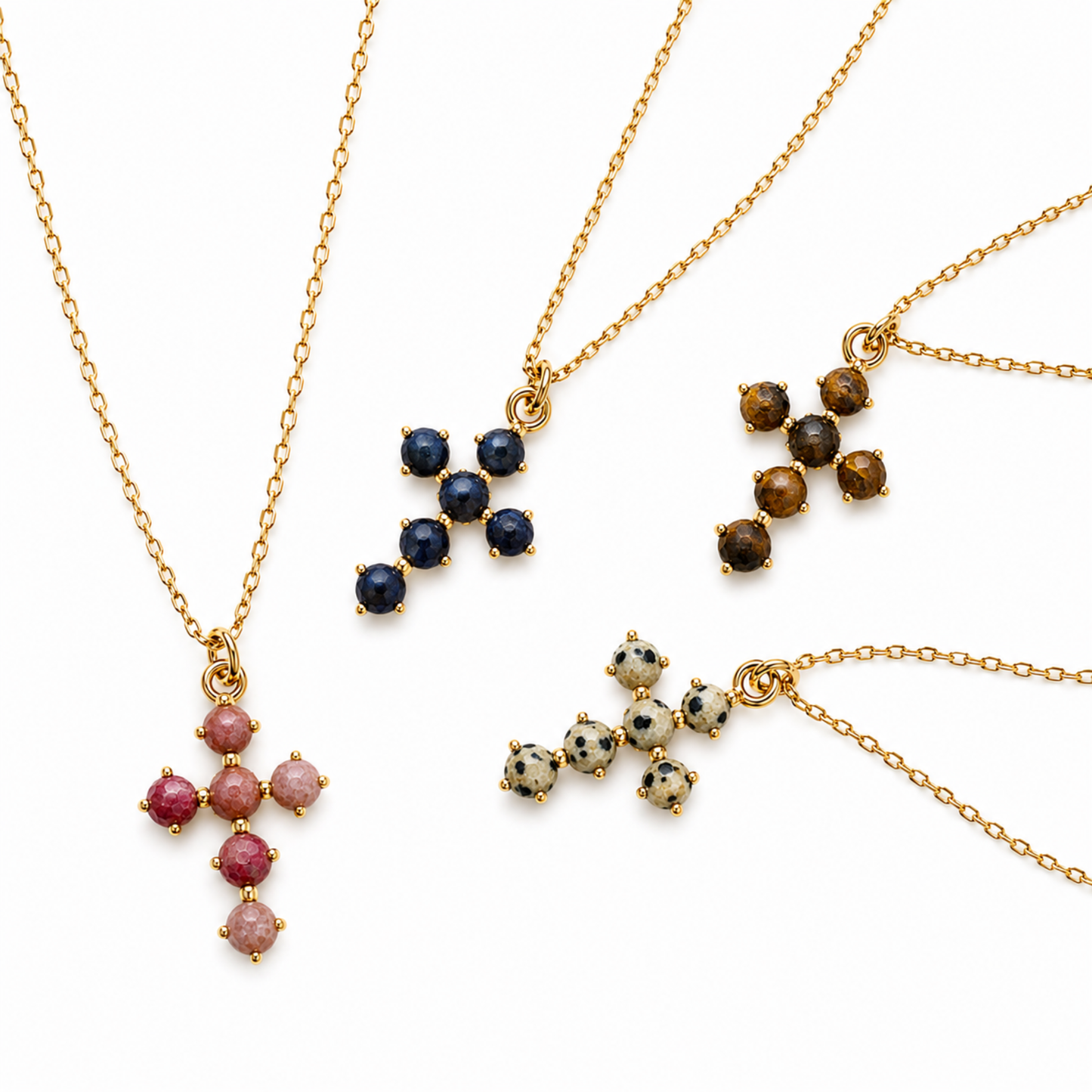 Ellison+Young Natural Stone Cross Pendant Necklace, Gold Chain