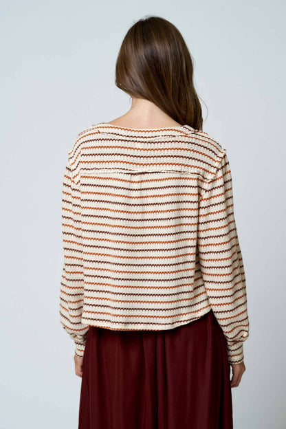 MULTICOLOR STRIPE YOKE DETAIL KNIT TOP