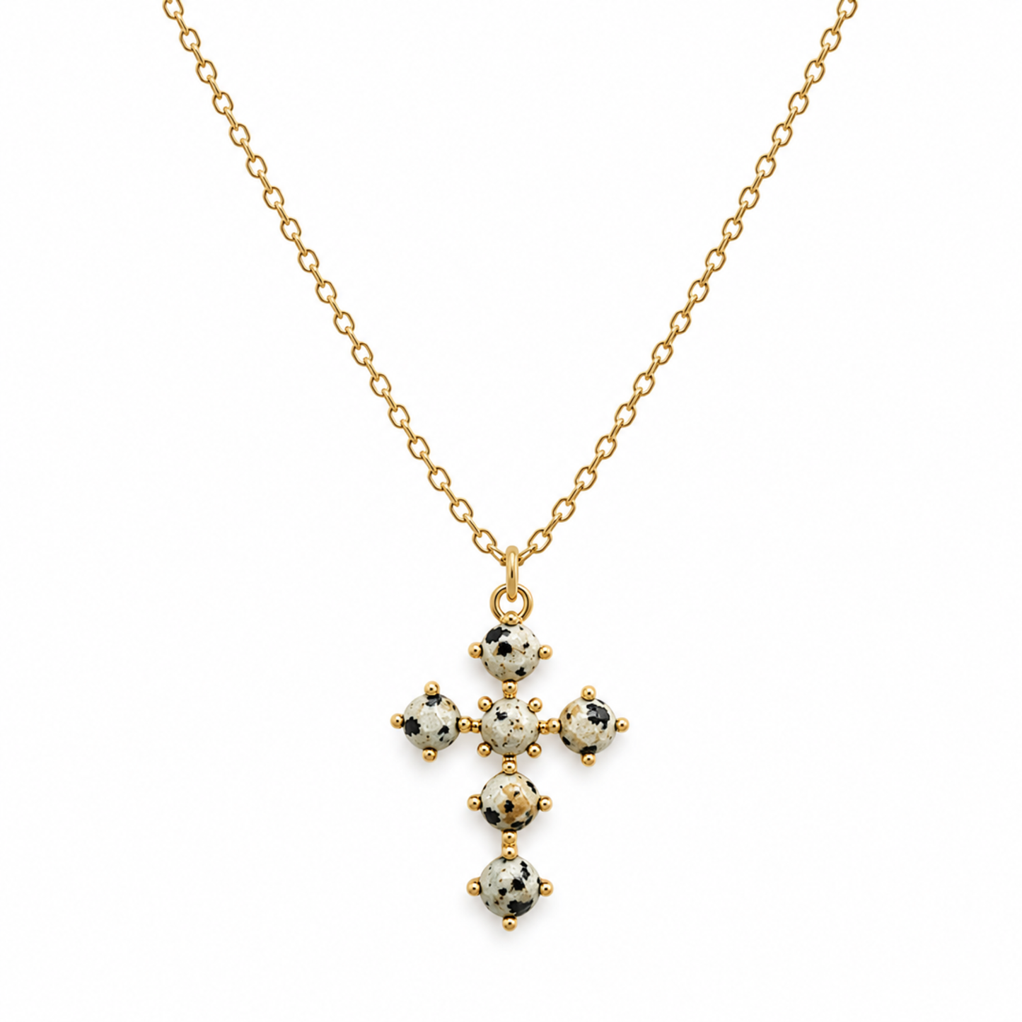 Ellison+Young Natural Stone Cross Pendant Necklace, Gold Chain