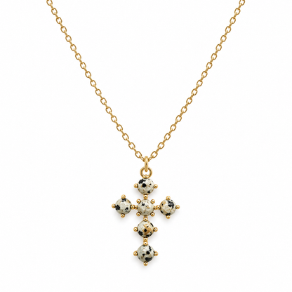 Ellison+Young Natural Stone Cross Pendant Necklace, Gold Chain