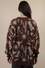 Load image into Gallery viewer, Oversized Western Graphic Knit Sweater Cardigan