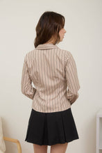 Load image into Gallery viewer, Pulling Strings Striped Collared Long Sleeve Front Tie Shirt