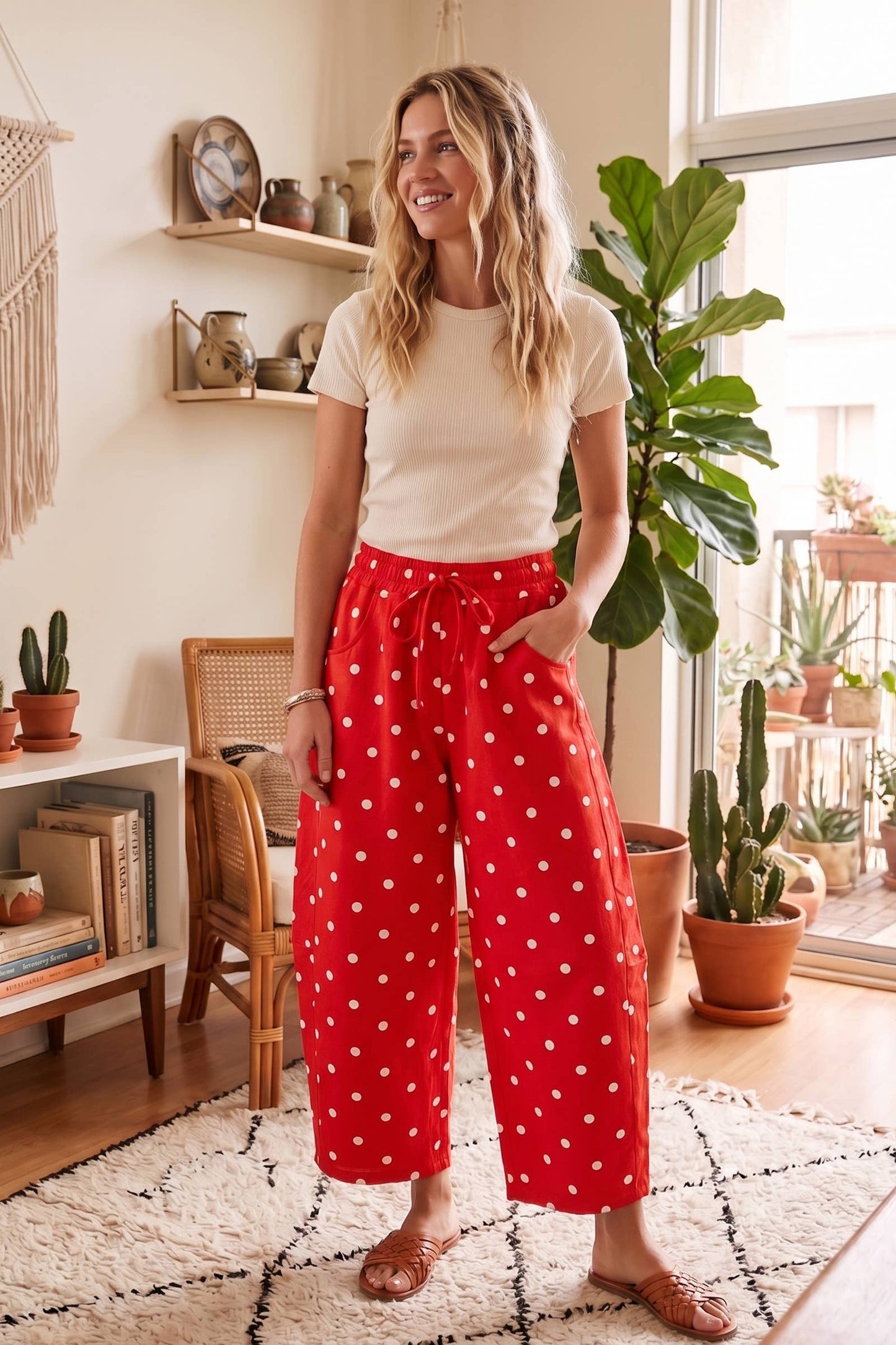 Effortless Days Polka Dot Barrel Pants