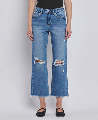 Warmer Days Ahead High Rise Distressed Crop Straight Jeans