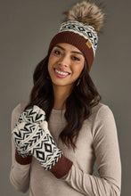 Load image into Gallery viewer, Ivory, Black &amp; Brown Pattern Pom Hat
