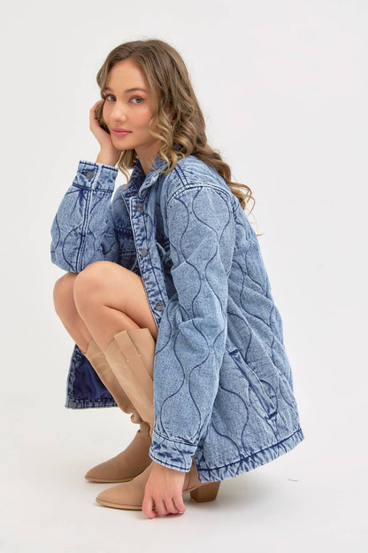 Stitched to Perfection Oversized Quilted Denim Jacket