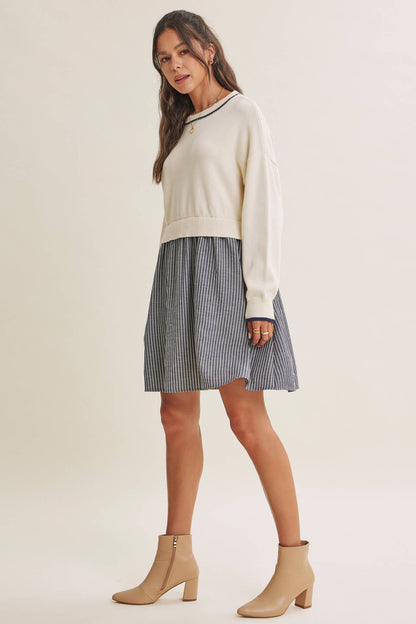 GOLDEN FIELDS LAYERED CONTRAST TWOFER STRIPE MINI DRESS