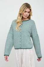 Load image into Gallery viewer, STRIPE RAW EDGE DROP SHOULDER KNIT CARDIGAN
