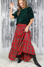 Load image into Gallery viewer, Feelin’ Festive Flowy Plaid Tiered Maxi Skirt