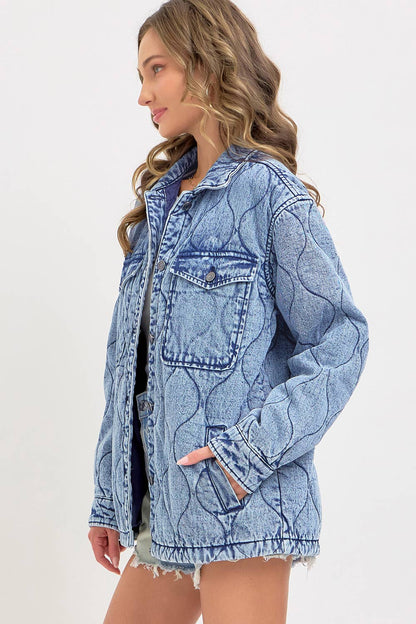 Stitched to Perfection Oversized Quilted Denim Jacket
