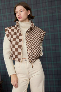 CHECKERED CROPPED PUFFER VEST