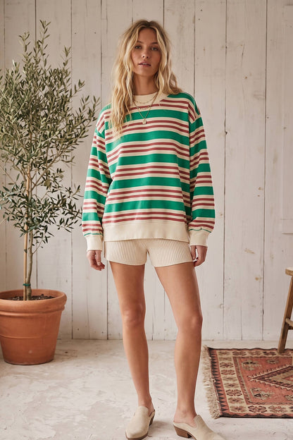 Oversized Terry Striped Sweatshirt