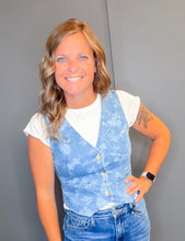 Load image into Gallery viewer, Forever In Bloom Floral Jacquard Denim Vest
