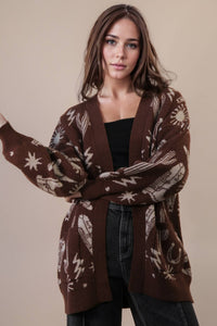 Oversized Western Graphic Knit Sweater Cardigan