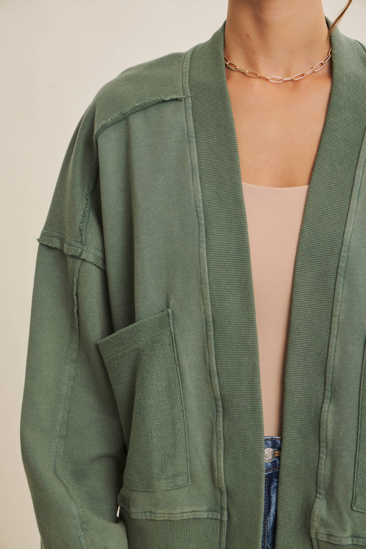 COZY FAVORITE MINERAL-WASHED FRENCH TERRY CARDIGAN