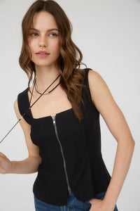 Livin’ on the Edge Zip- Front Square Neck Sleeveless Top