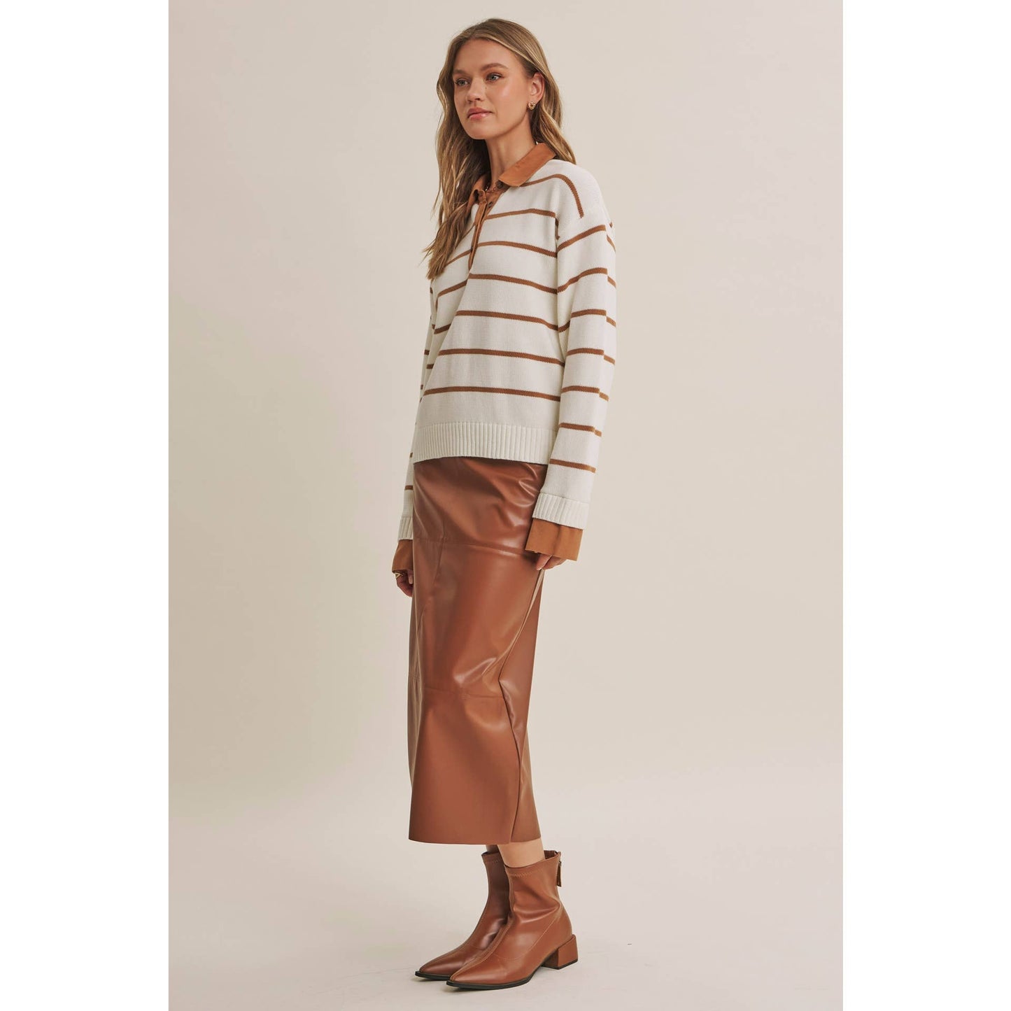 MODERN HERITAGE STRIPE HENLEY TWOFER SWEATER TOP