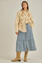 Load image into Gallery viewer, Denim Pin Stripe Midi Skirt