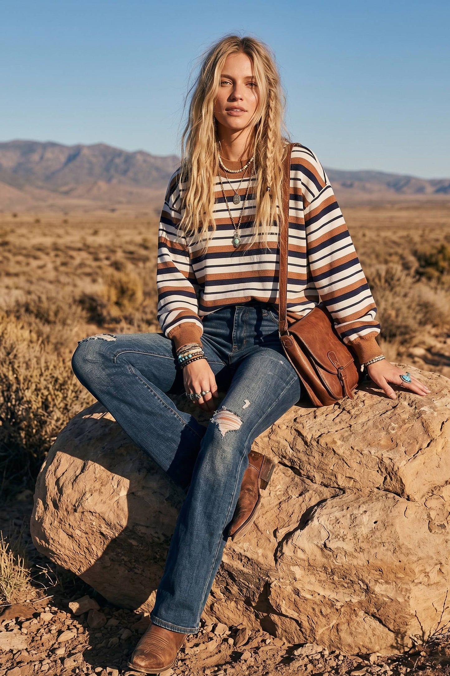 Fall In Line Oversized Striped Sweatshirt