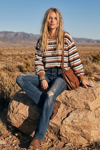 Fall In Line Oversized Striped Sweatshirt
