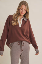 Load image into Gallery viewer, COZY CABIN PINSTRIPE HENLEY POLO SWEATER TOP