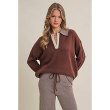 Load image into Gallery viewer, COZY CABIN PINSTRIPE HENLEY POLO SWEATER TOP
