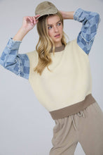 Load image into Gallery viewer, Mix &amp; Match Checkered Denim Sleeve Knit Sweater