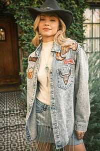 Rodeo Patchwork Snap Up Denim Jacket