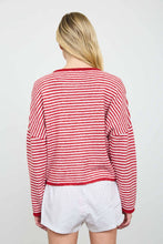 Load image into Gallery viewer, STRIPE RAW EDGE DROP SHOULDER KNIT CARDIGAN