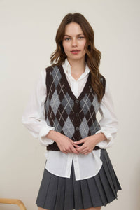 Plaid & Proper Argyle Pattern  Button Down Knit Cardigan Vest