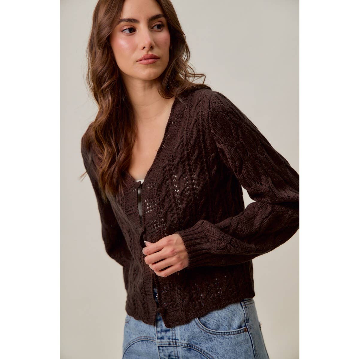 SWEATER WEAVING CARDIGAN TOP