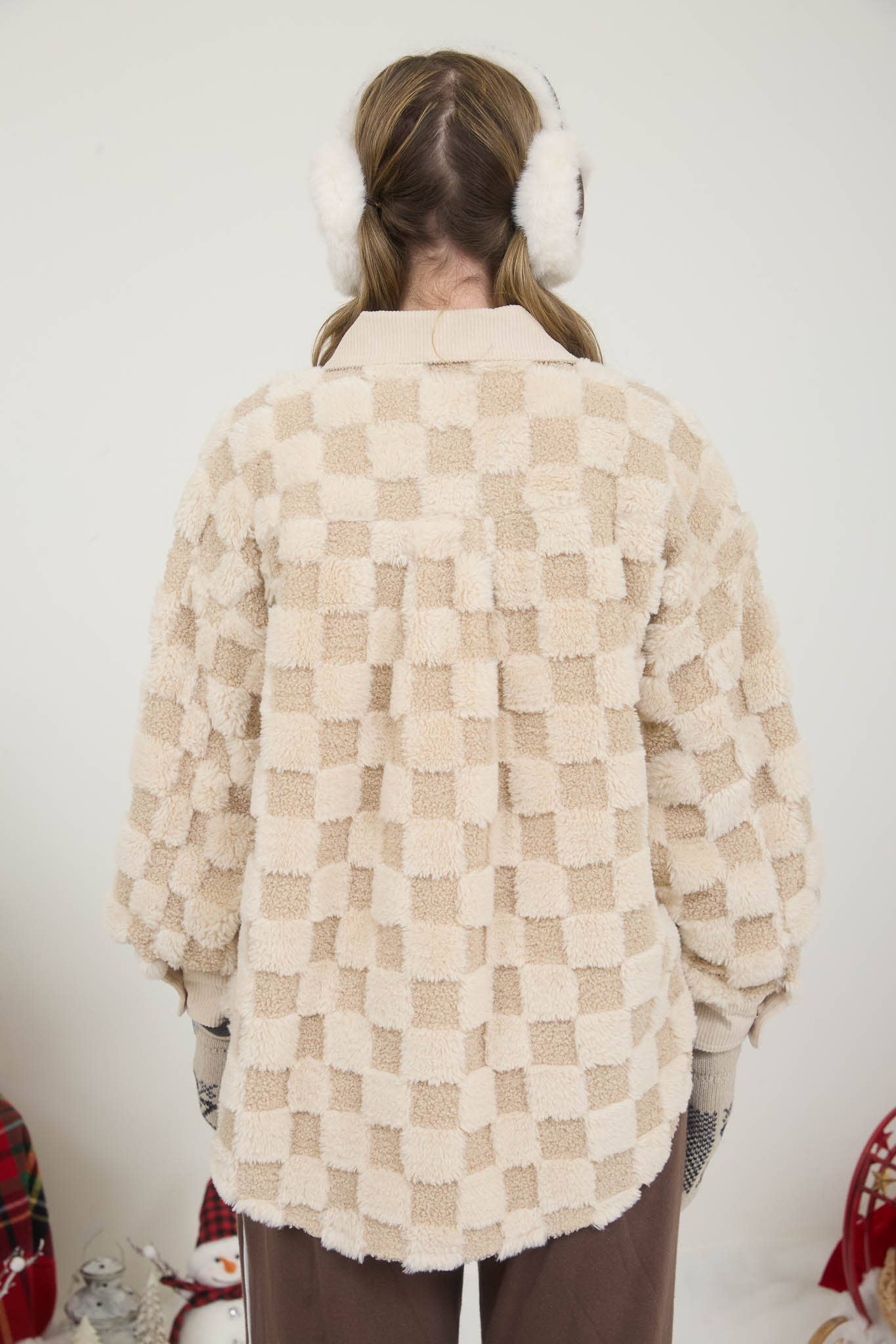 Snuggle Bug Checkered Faux Shearling Button Down Shacket