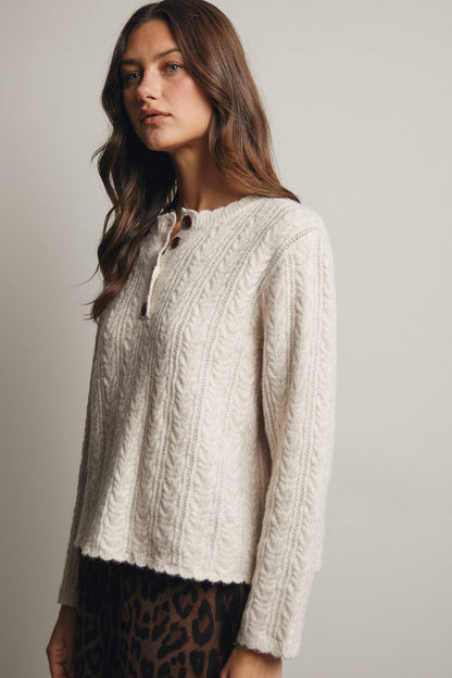 Buttoned Up & Cozy Cable Knit Henley Sweater
