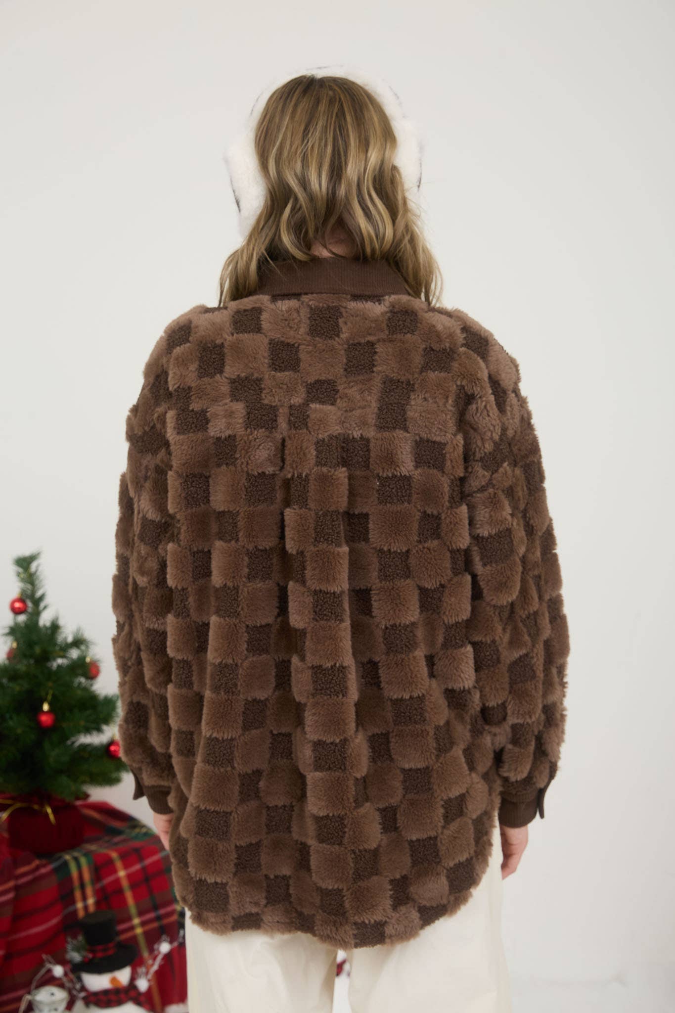 Snuggle Bug Checkered Faux Shearling Button Down Shacket