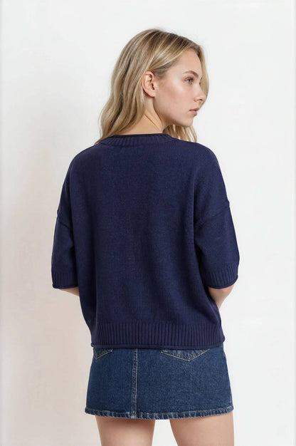 EXPOSED SEAM DROP SHOULDER SHORT SLEEVE PULLOVER