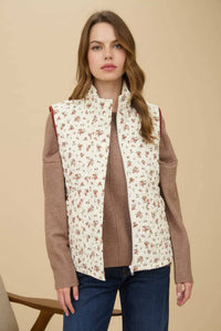 Feeling Social Floral Quilted Zip-Up Puffer Vest