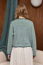 Load image into Gallery viewer, STRIPE RAW EDGE DROP SHOULDER KNIT CARDIGAN