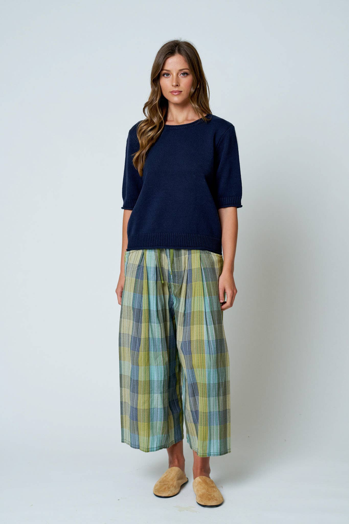 RAW EDGE HALF SLEEVE SWEATER KNIT TOP
